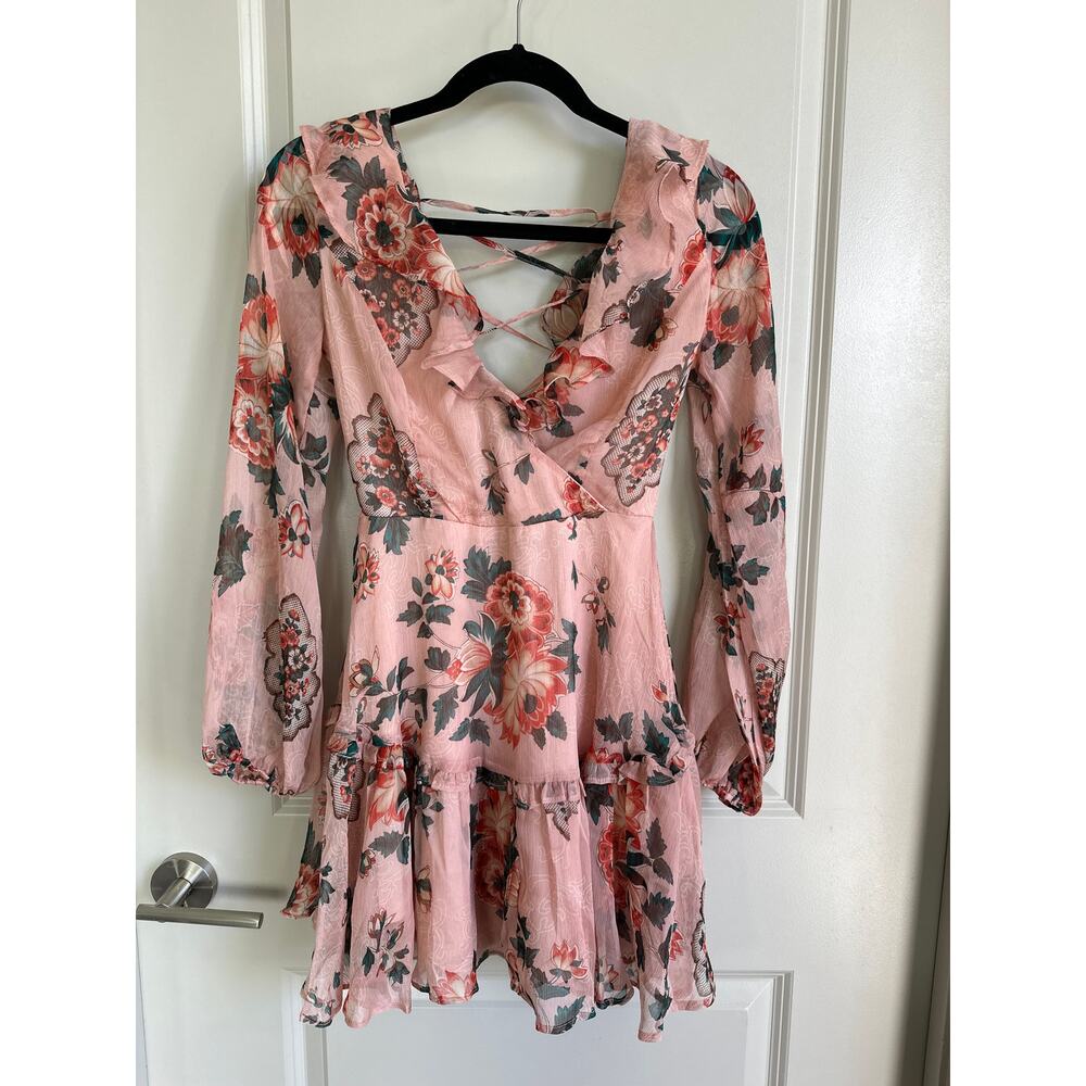 SAINTS + SECRETS NWT Lace Up Babydoll Dress Floral Print Pink Sz. XS